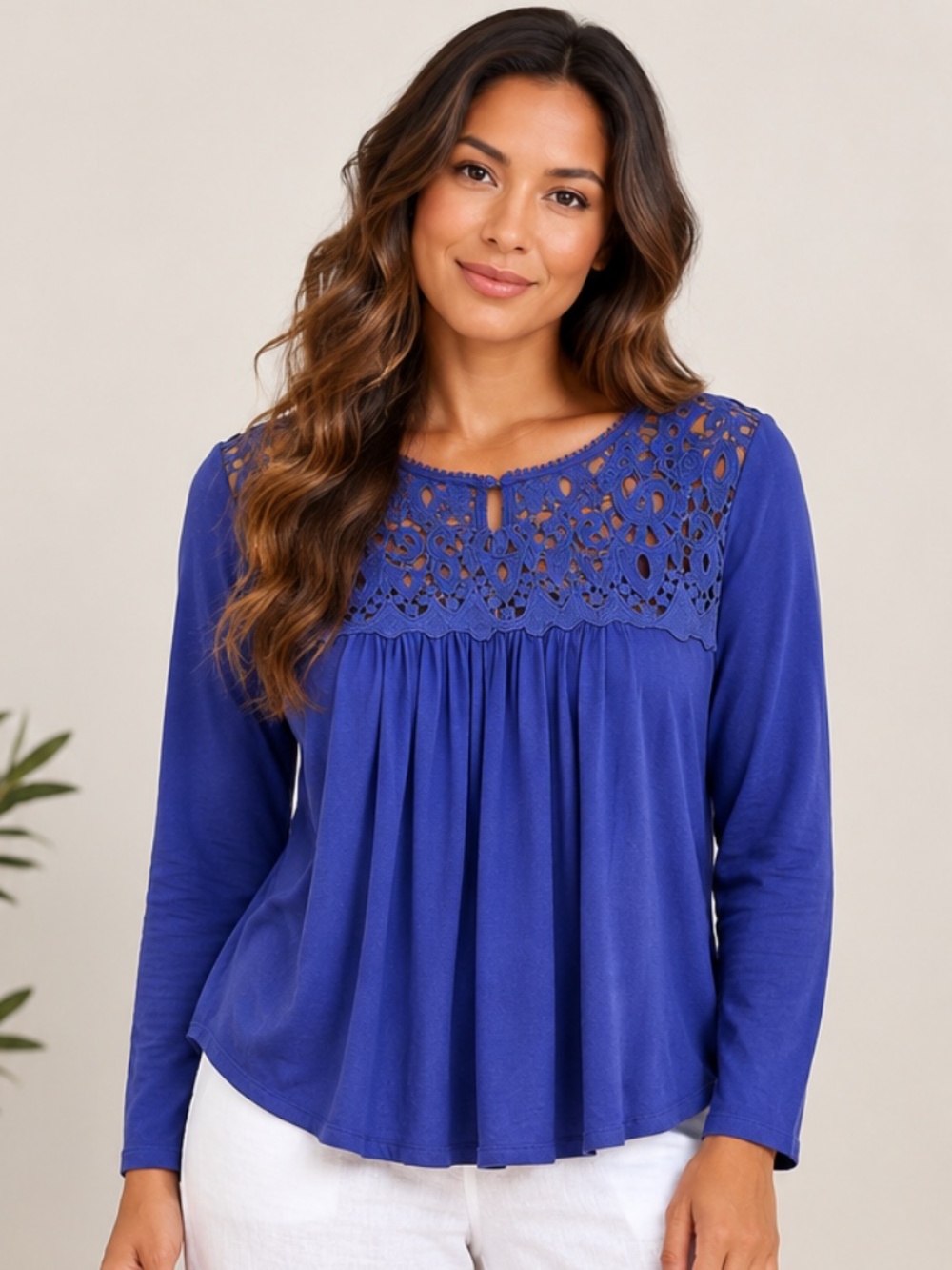 Philosophy Women's Crochet Long Sleeve Top in the color Navy Twist